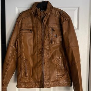 Wantdo Men's Vintage Stand Collar Faux Leather Jacket - US X-Large - Yellow